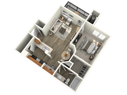 Floor plan for 1 bed, 1 bath, 723 sqft